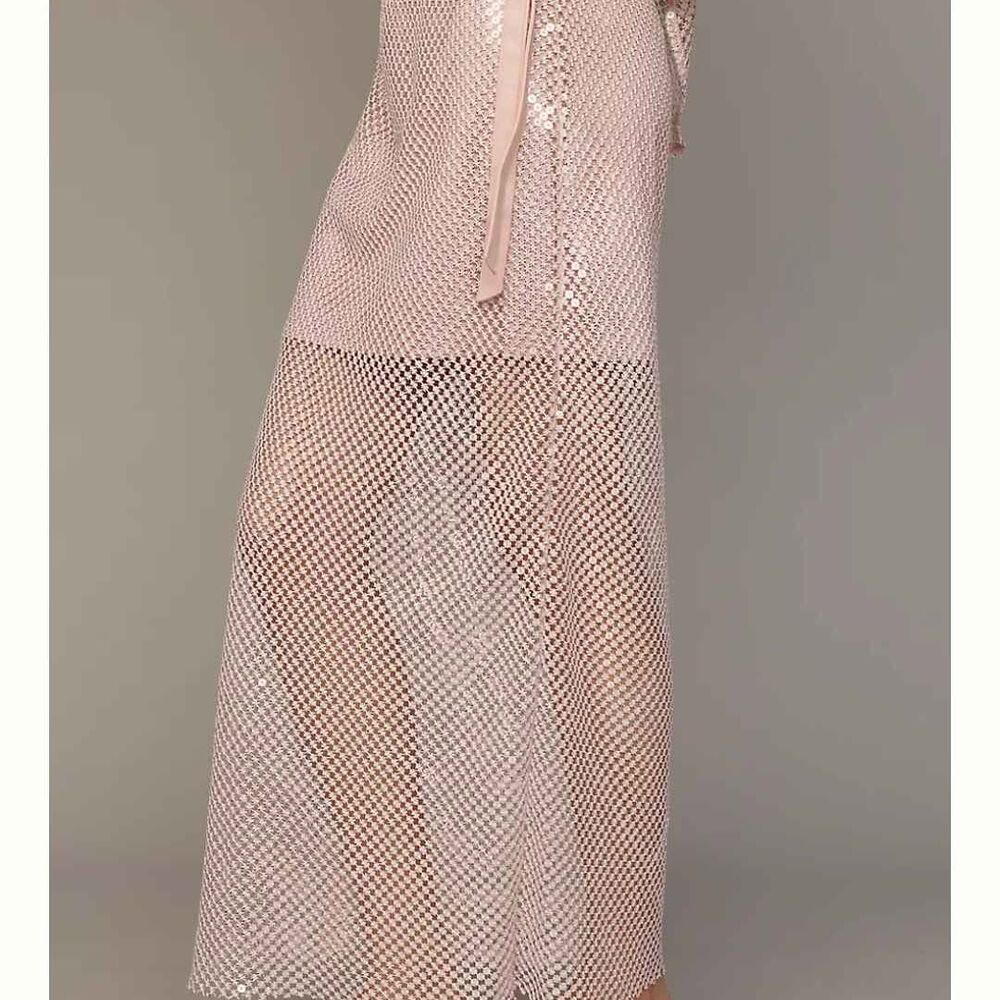 New Anthropologie Pilcro Chainmail Pale Pink Column Mesh Skirt - Picture 3 of 8